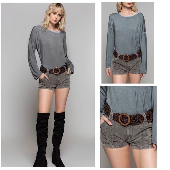 𝅺leatherette belt with wood based buckle in Coffee - Picture 1 of 10